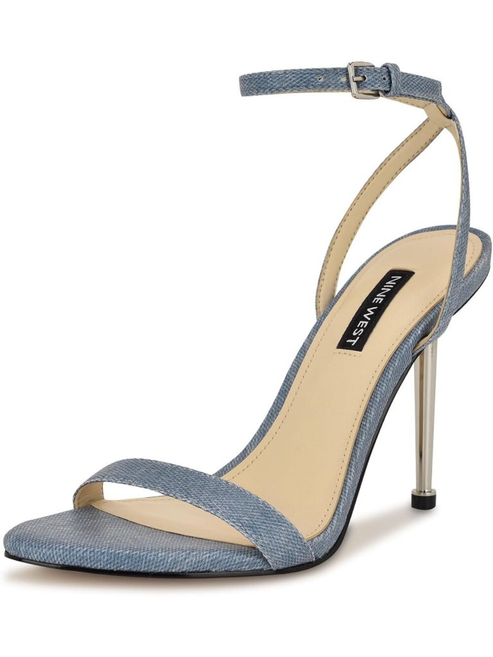 Women's Light Blue Denim 452 Reina Open Almond Toe Stiletto Metal Heeled Sandals